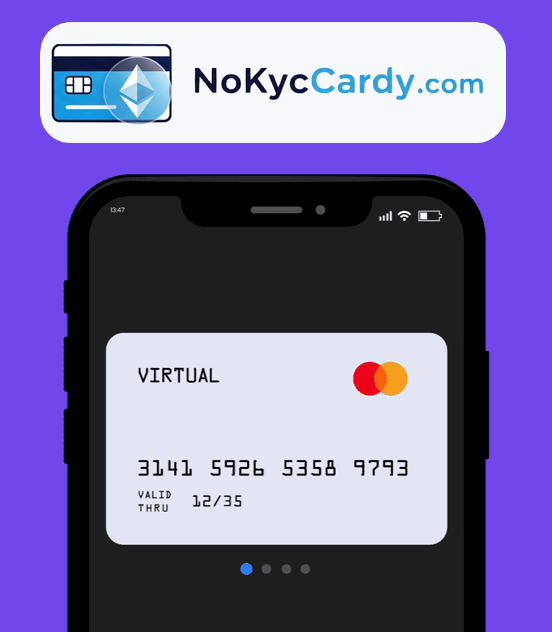 An anonymous virtual crypto debit card requiring no KYC
